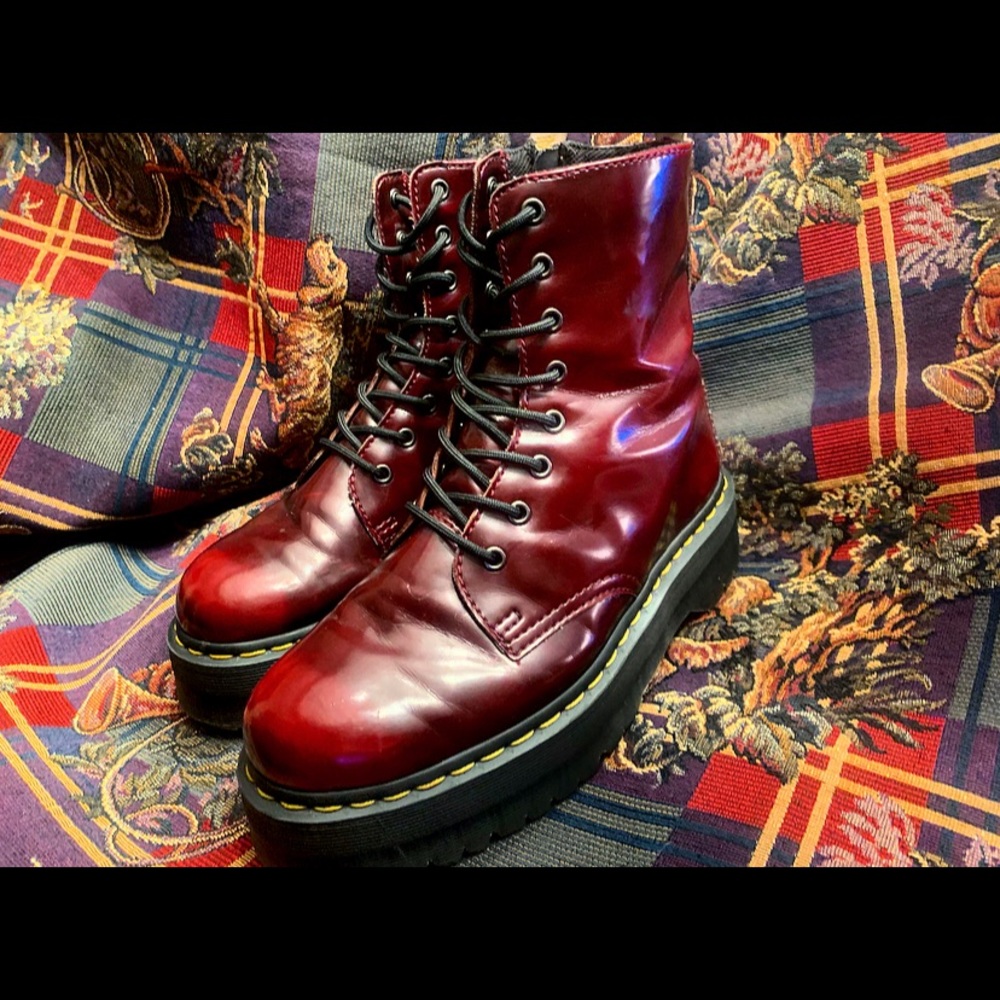 Dr. Martens Red Vegan Leather Jadon Platforms